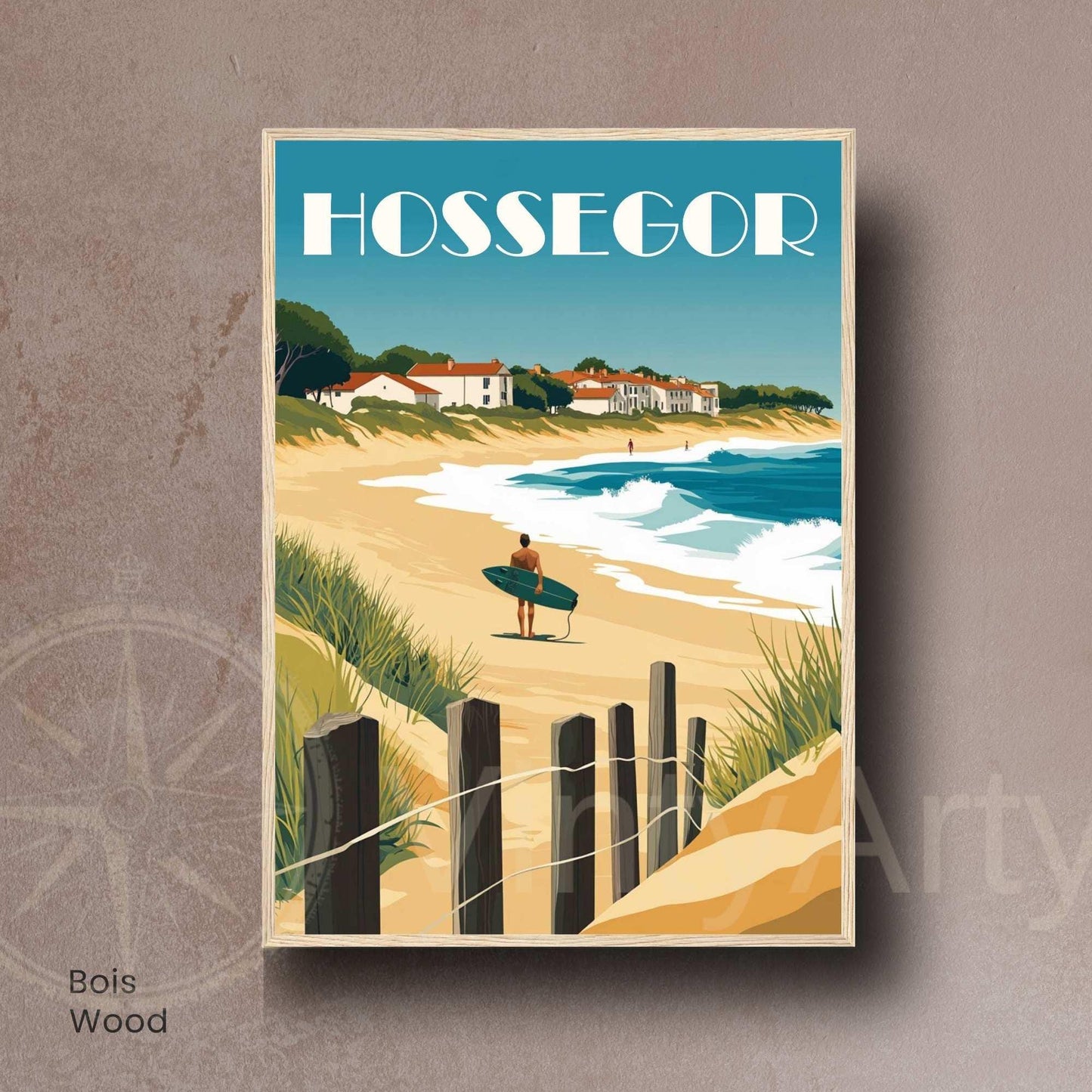 Affiche Hossegor – Côte Atlantique | Illustration Surf et Océan | Poster des Landes