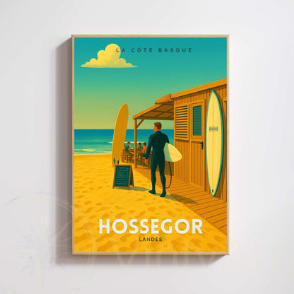 Affiche Hossegor – Landes | Illustration Surf Shack | Poster Vintage Côte Basque