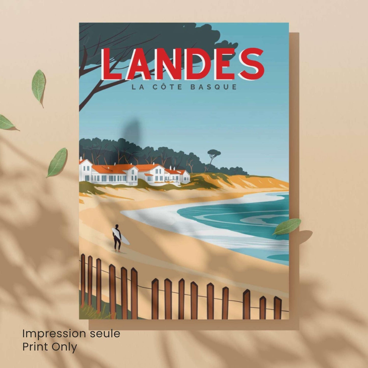 Affiche Landes – La Côte Basque | Illustration Surf et Océan | Poster Vintage Atlantique