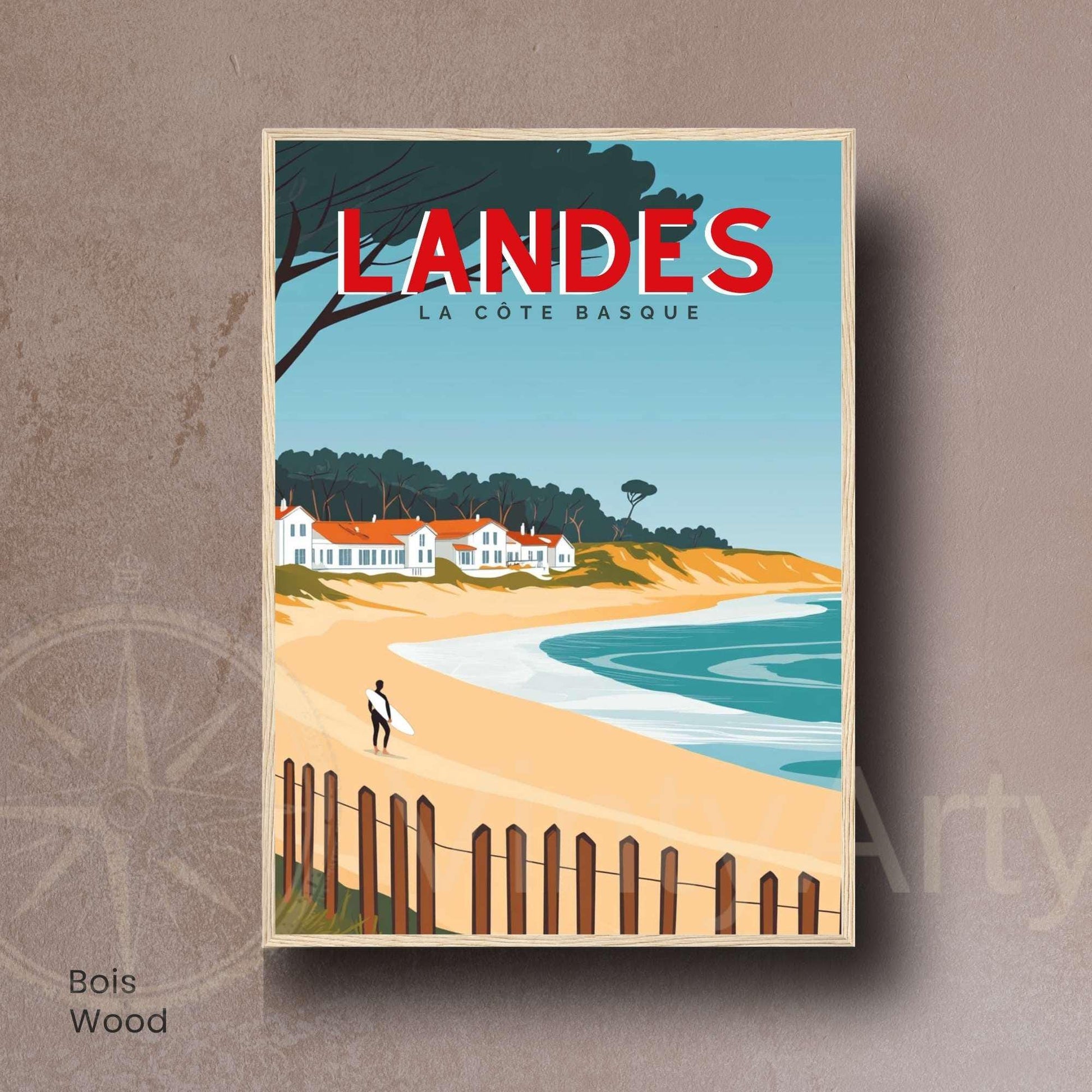 Affiche Landes – La Côte Basque | Illustration Surf et Océan | Poster Vintage Atlantique