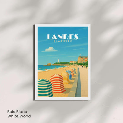 Affiche Landes – Biarritz | Poster Vintage Côte Atlantique | Illustration Plage et Océan