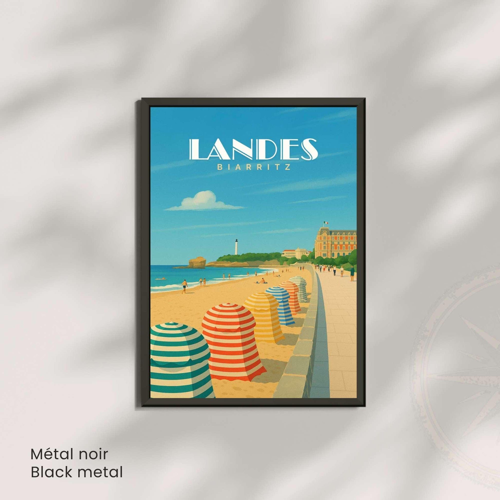 Affiche Landes – Biarritz | Poster Vintage Côte Atlantique | Illustration Plage et Océan