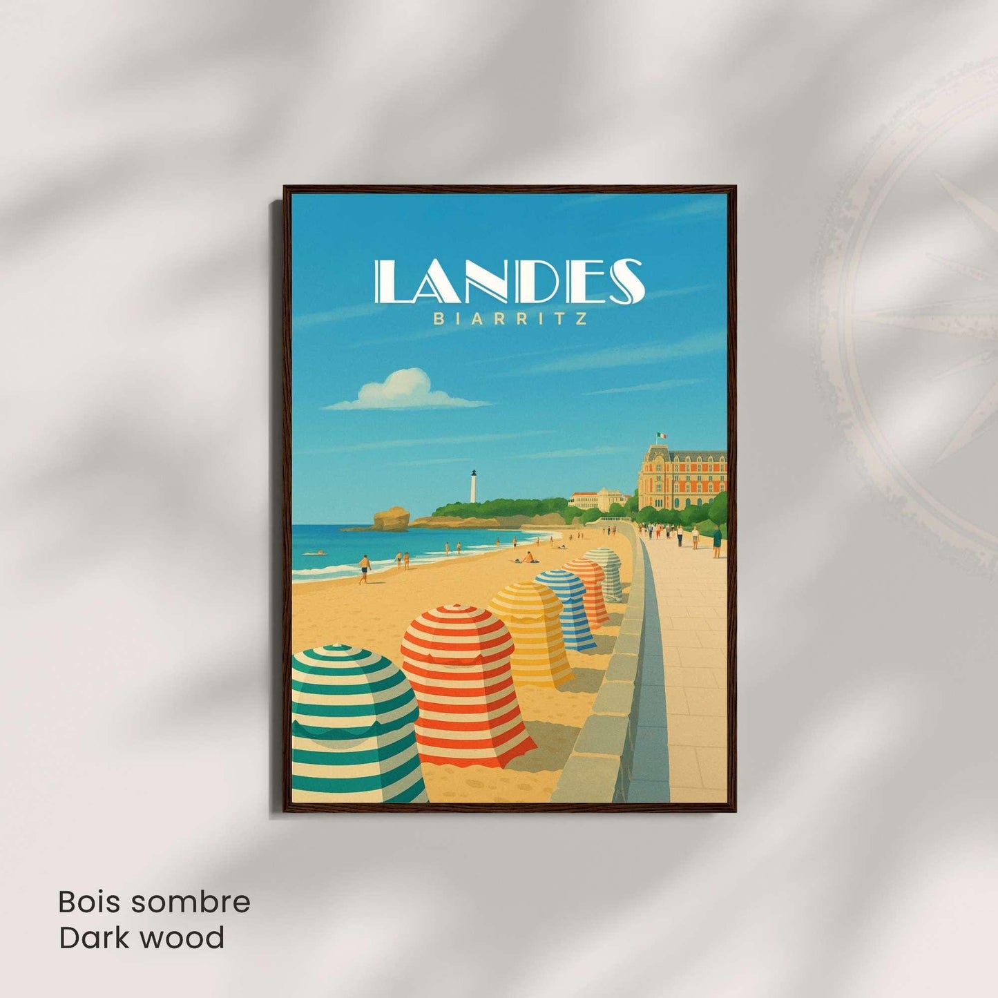 Affiche Landes – Biarritz | Poster Vintage Côte Atlantique | Illustration Plage et Océan