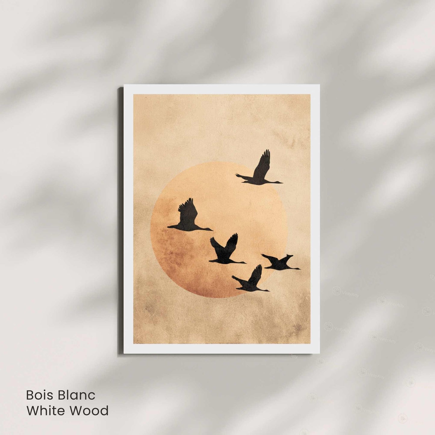 Affiche Japonaise – L’Envol du Soir | Poster Minimaliste Japonais | Grues et Lune Dorée | Art Zen et Wabi-Sabi