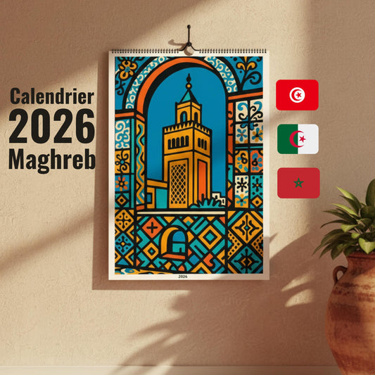 Calendrier Maghreb 2026 – 12 Illustrations Artistiques de la Tunisie, de l’Algérie et du Maroc