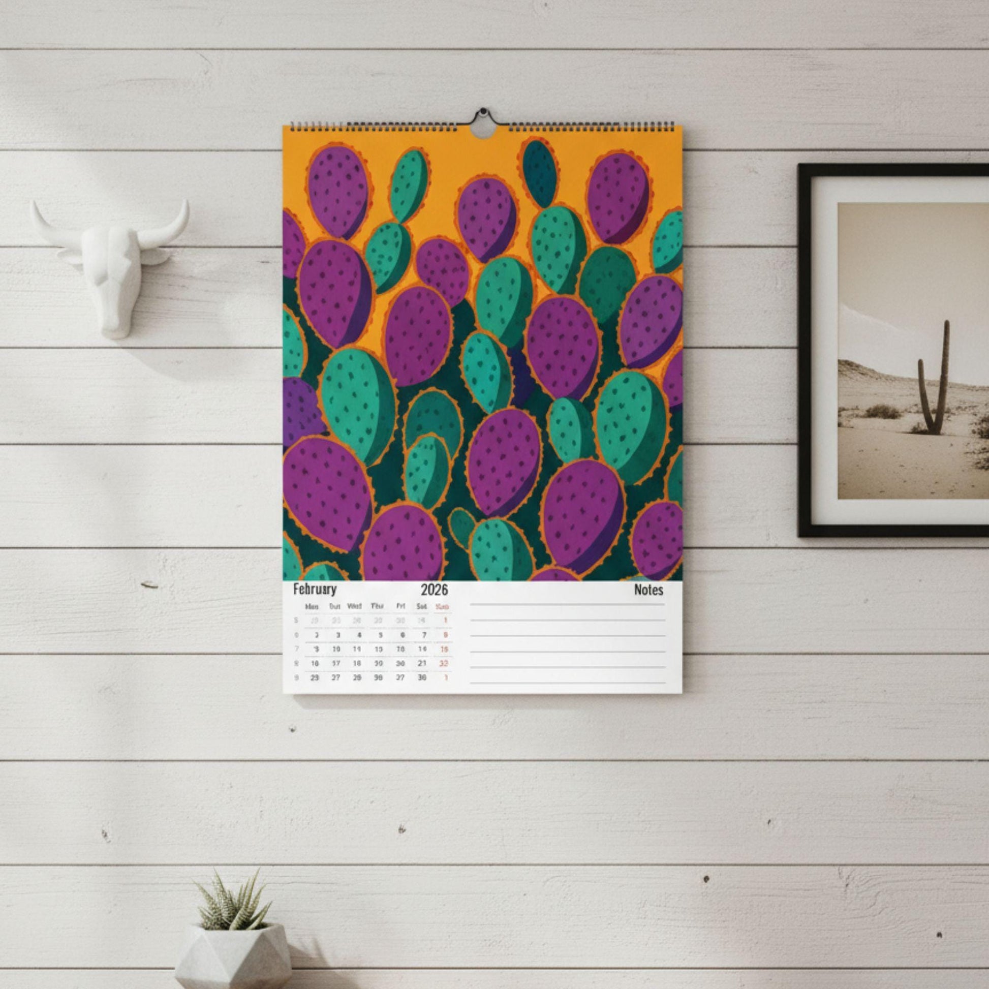 Calendrier 2026 Cactus – Art du Désert | Illustrations Modernes et Colorées