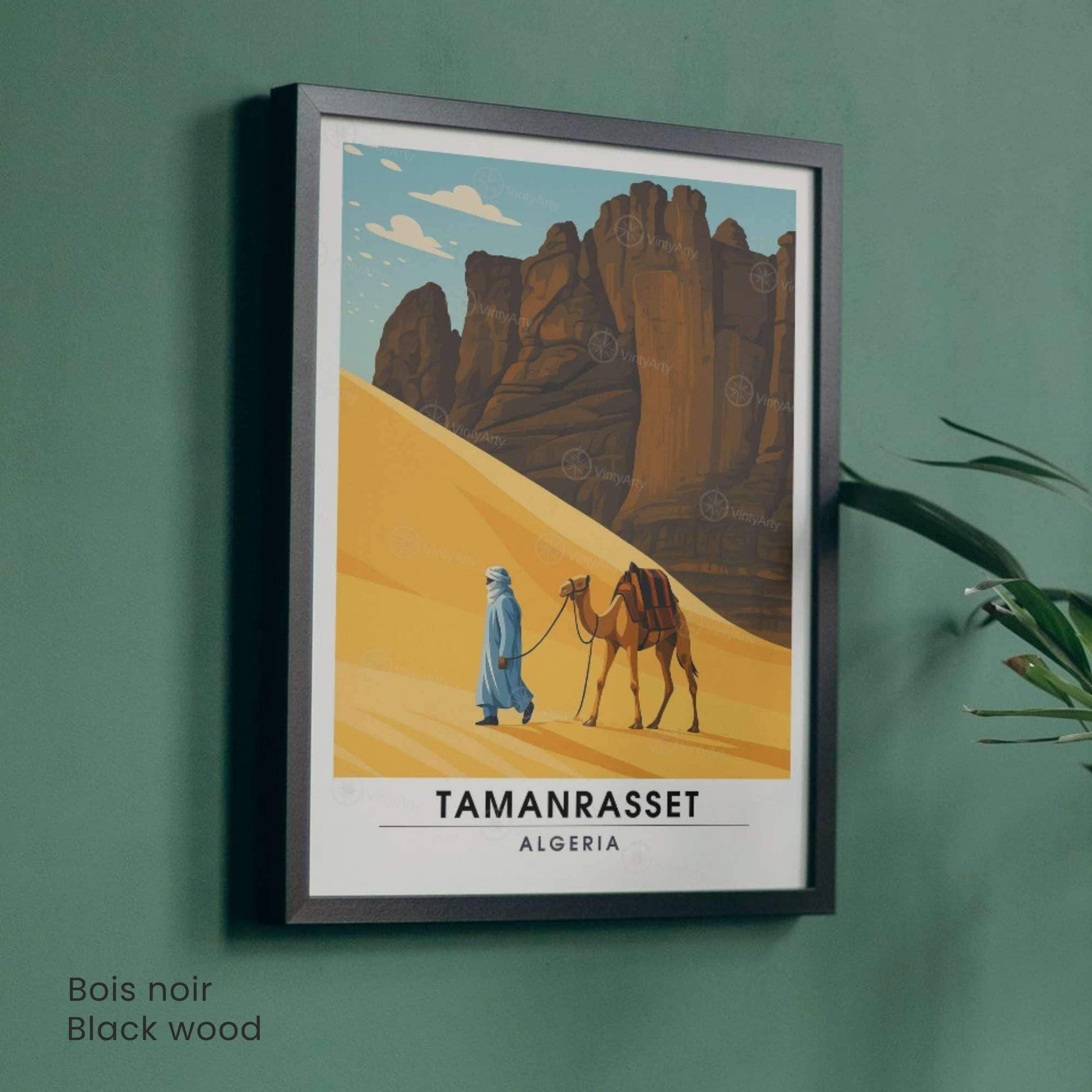 Affiche Tamanrasset – Algérie | Désert du Sahara, Montagnes du Hoggar et Touareg | Illustration Voyage Vintage