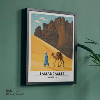 Affiche Tamanrasset – Algérie | Désert du Sahara, Montagnes du Hoggar et Touareg | Illustration Voyage Vintage