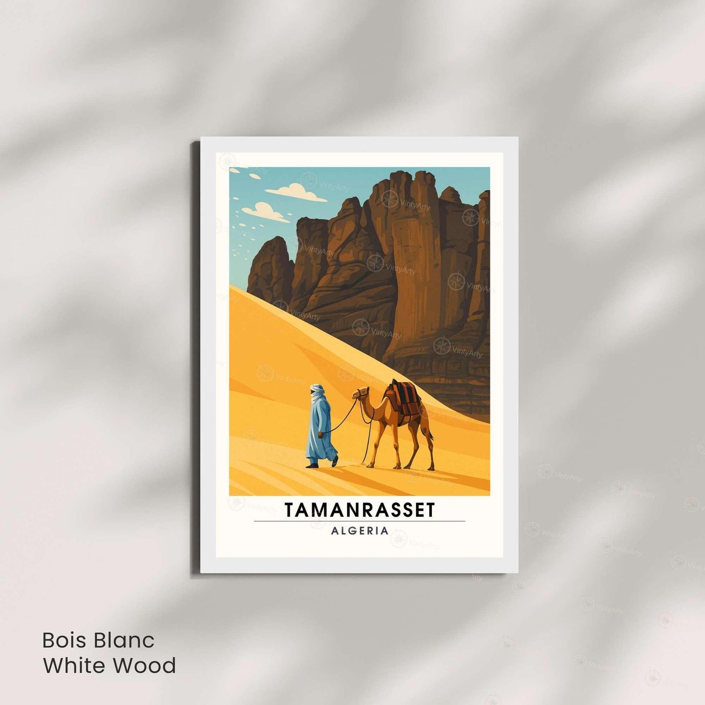 Affiche Tamanrasset – Algérie | Désert du Sahara, Montagnes du Hoggar et Touareg | Illustration Voyage Vintage