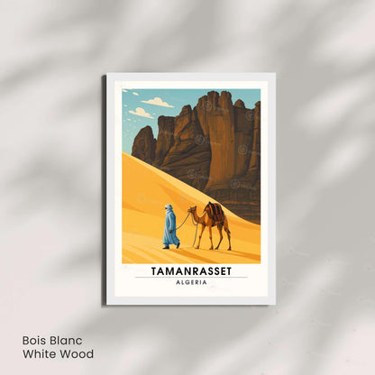 Affiche Tamanrasset – Algérie | Désert du Sahara, Montagnes du Hoggar et Touareg | Illustration Voyage Vintage