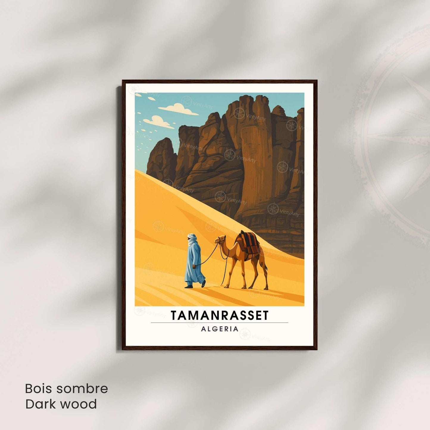Affiche Tamanrasset – Algérie | Désert du Sahara, Montagnes du Hoggar et Touareg | Illustration Voyage Vintage
