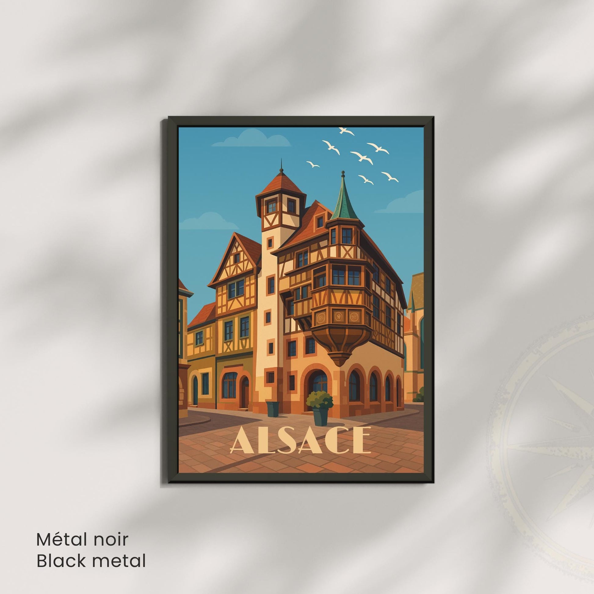 Affiche Alsace – Maison à colombages, charme intemporel du patrimoine français