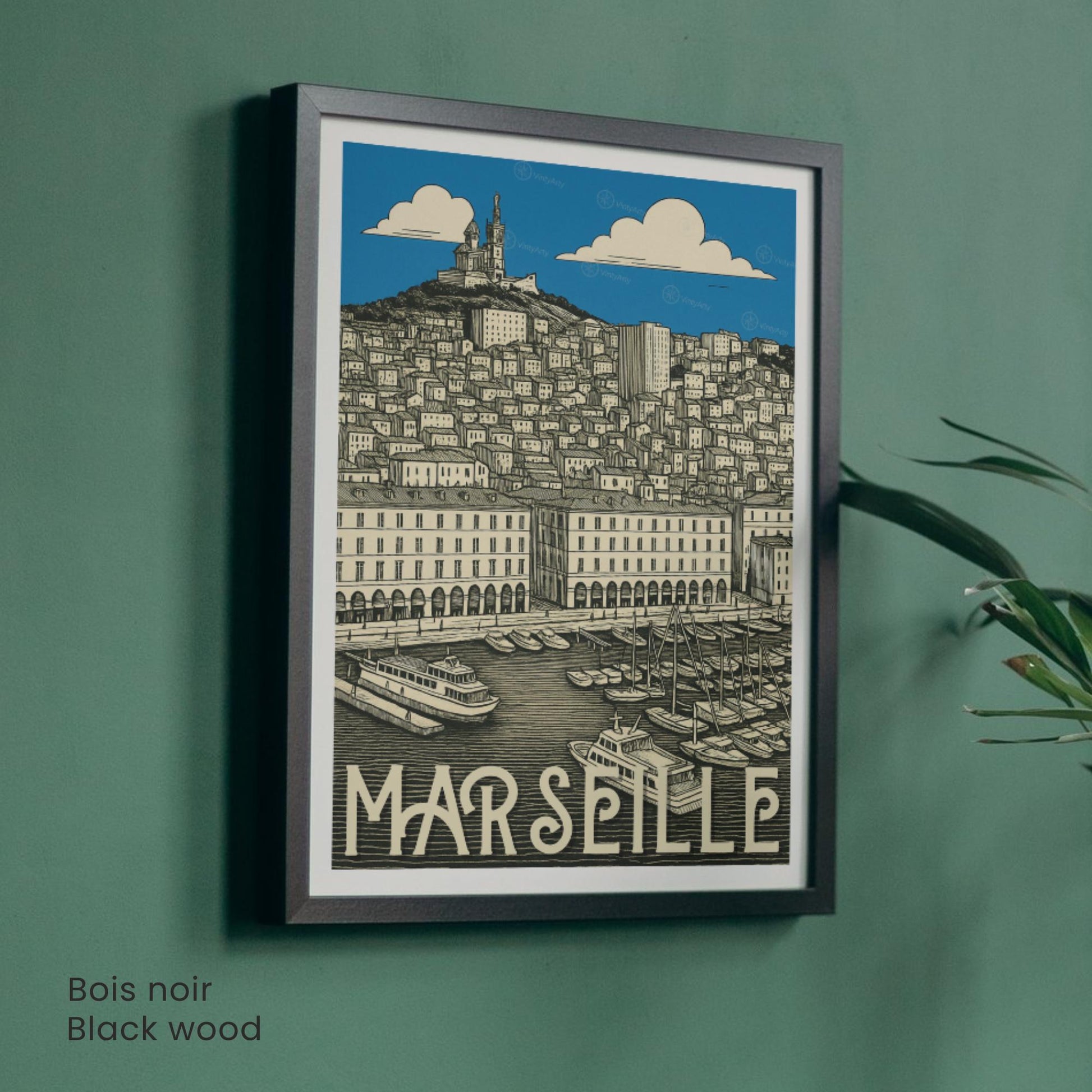 Affiche Marseille – Le Vieux-Port et Notre-Dame de la Garde - Affiche vintage Marseille