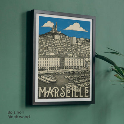 Affiche Marseille – Le Vieux-Port et Notre-Dame de la Garde - Affiche vintage Marseille