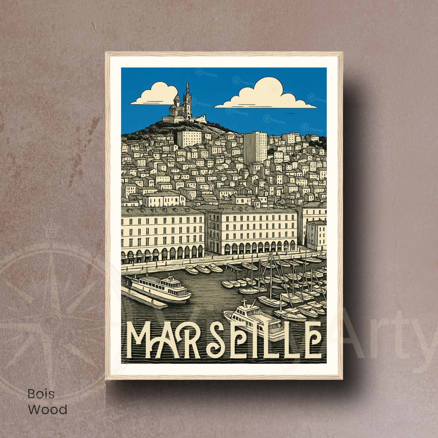 Affiche Marseille – Le Vieux-Port et Notre-Dame de la Garde - Affiche vintage Marseille