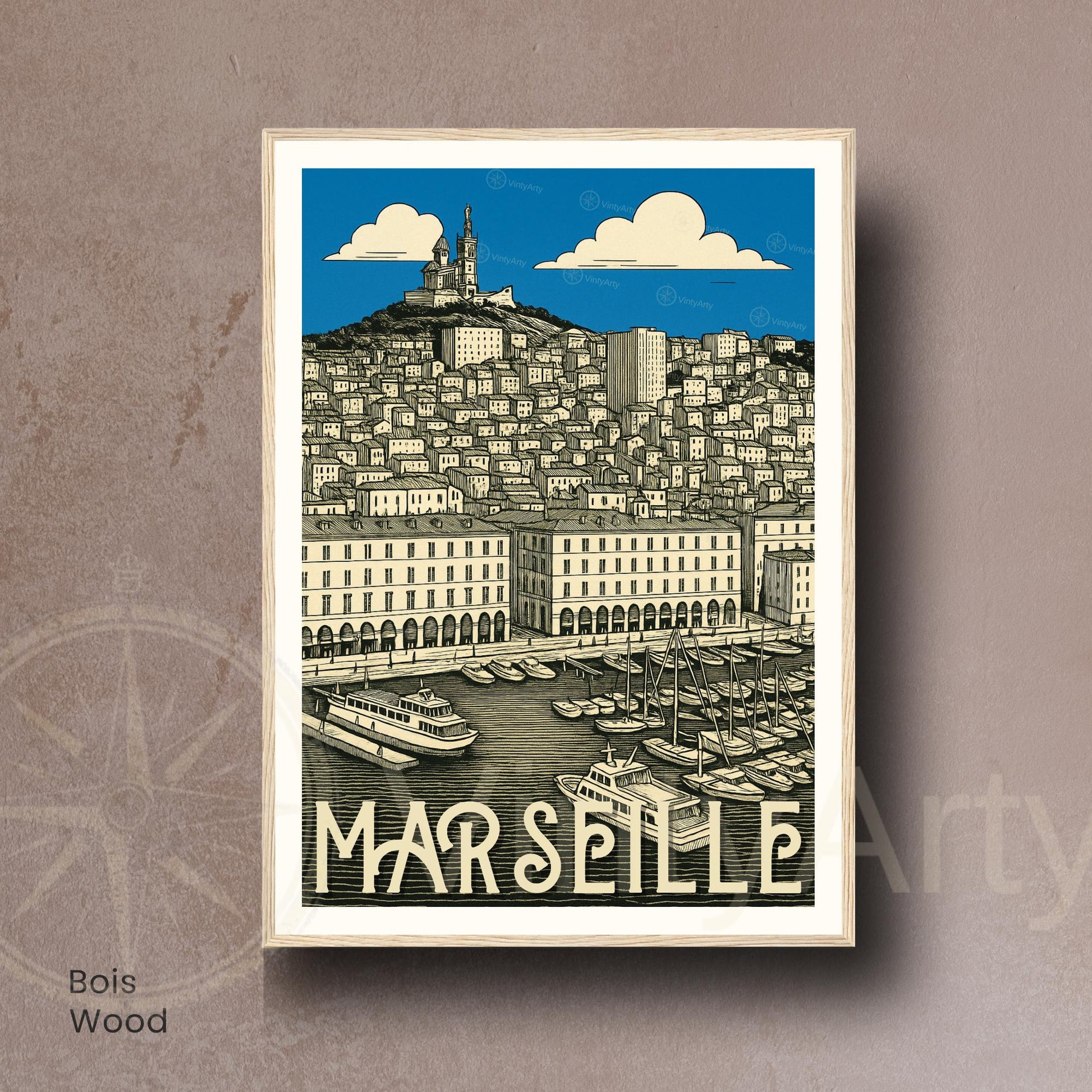 Affiche Marseille – Le Vieux-Port et Notre-Dame de la Garde - Affiche vintage Marseille
