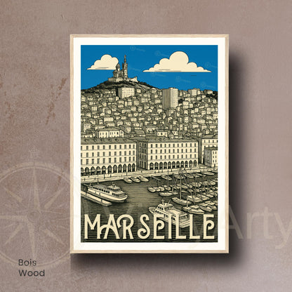 Affiche Marseille – Le Vieux-Port et Notre-Dame de la Garde - Affiche vintage Marseille