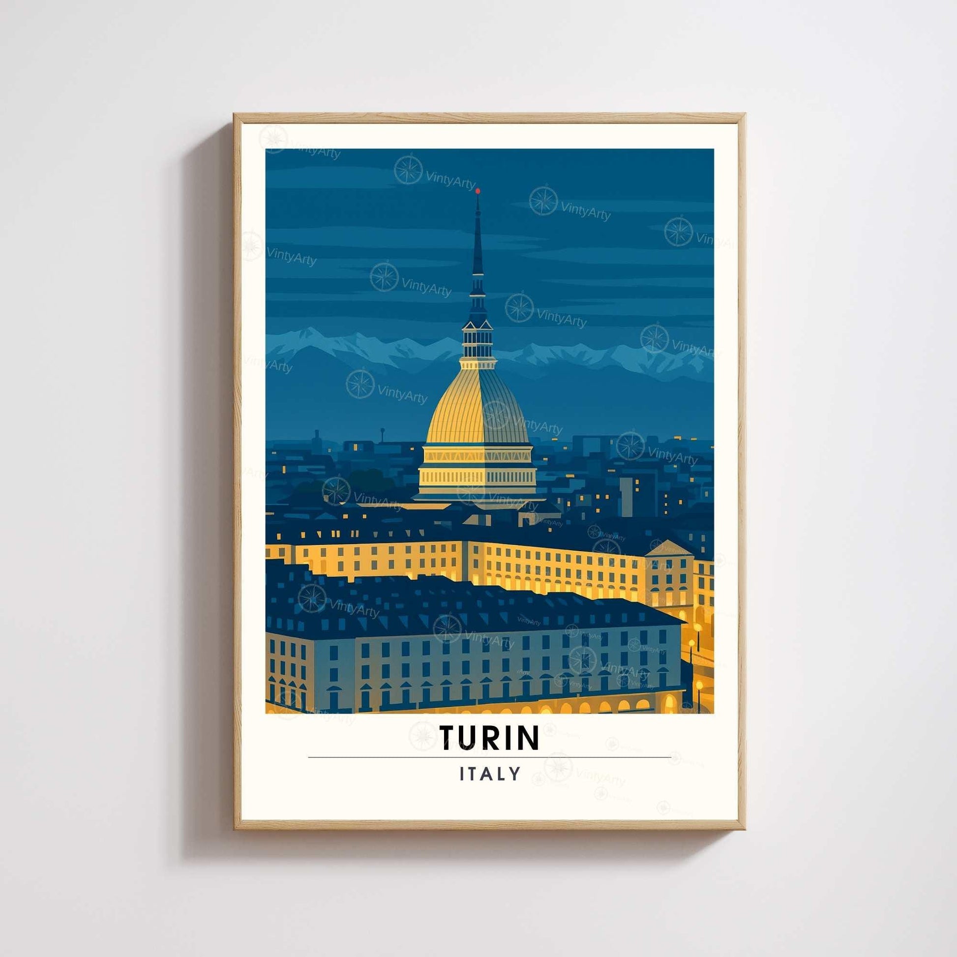 Affiche Turin, Italie – Nuit sur la Mole Antonelliana