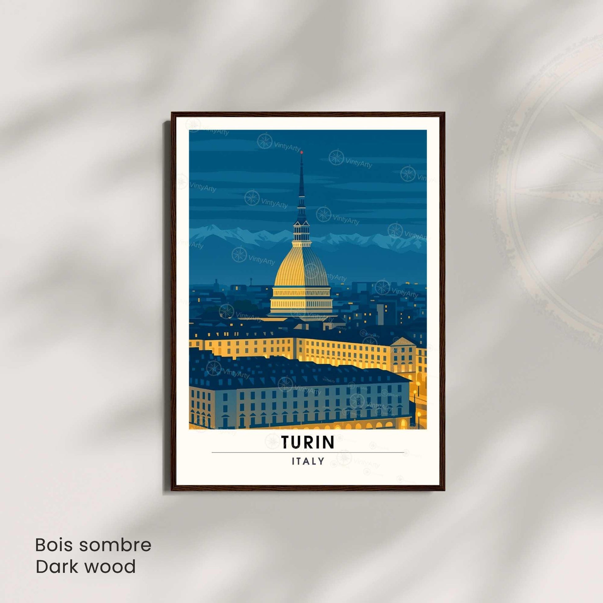 Affiche Turin, Italie – Nuit sur la Mole Antonelliana