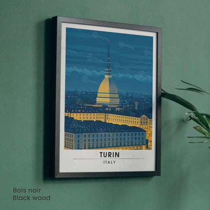 Affiche Turin, Italie – Nuit sur la Mole Antonelliana
