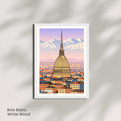 Affiche de voyage Turin – Mole Antonelliana et Alpes