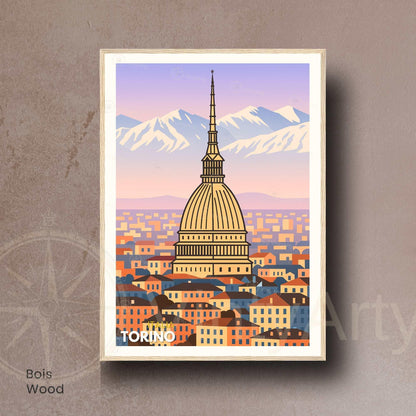 Affiche de voyage Turin – Mole Antonelliana et Alpes