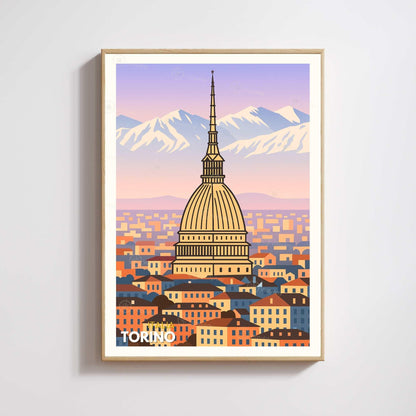 Affiche de voyage Turin – Mole Antonelliana et Alpes