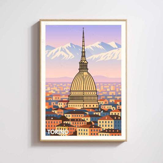 Affiche de voyage Turin – Mole Antonelliana et Alpes