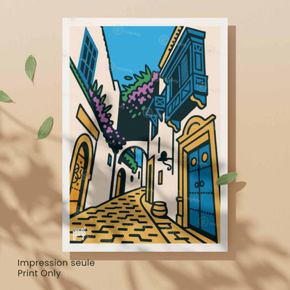 Affiche Tunisie – Ruelle aux Portes Bleues