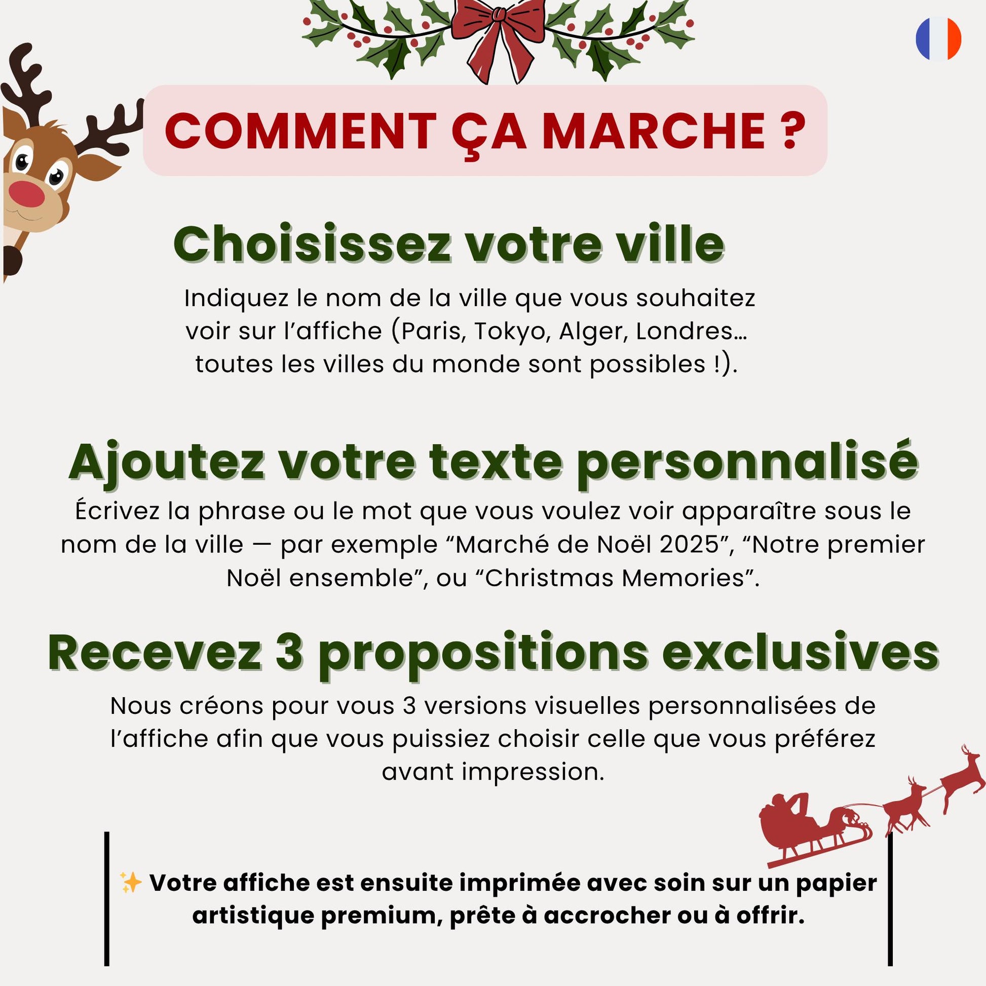 Affiche Noël personnalisée – Choisir votre ville, texte et langue - Décoration Noël