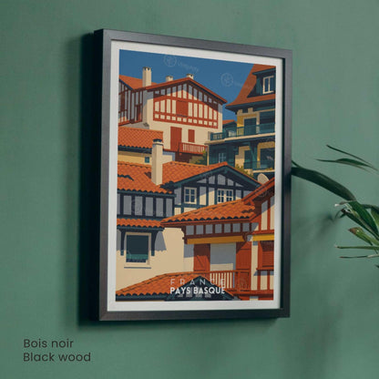 Affiche Pays Basque – Maisons Traditionnelles - affiche de voyage pays basque