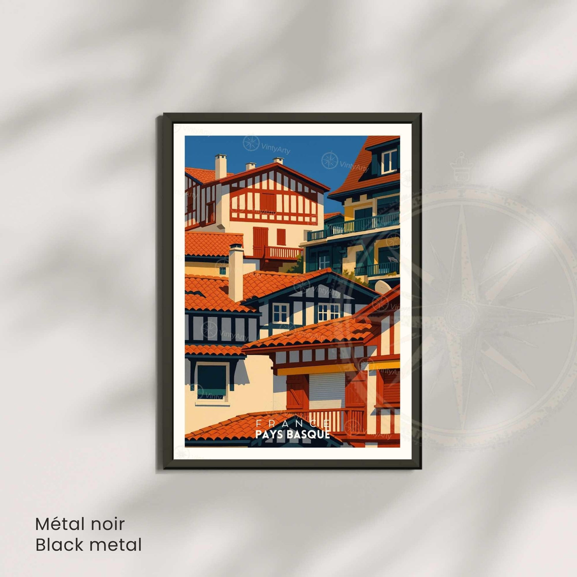 Affiche Pays Basque – Maisons Traditionnelles - affiche de voyage pays basque