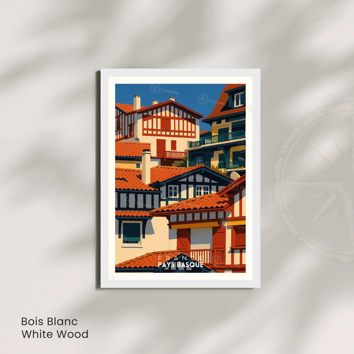 Affiche Pays Basque – Maisons Traditionnelles - affiche de voyage pays basque