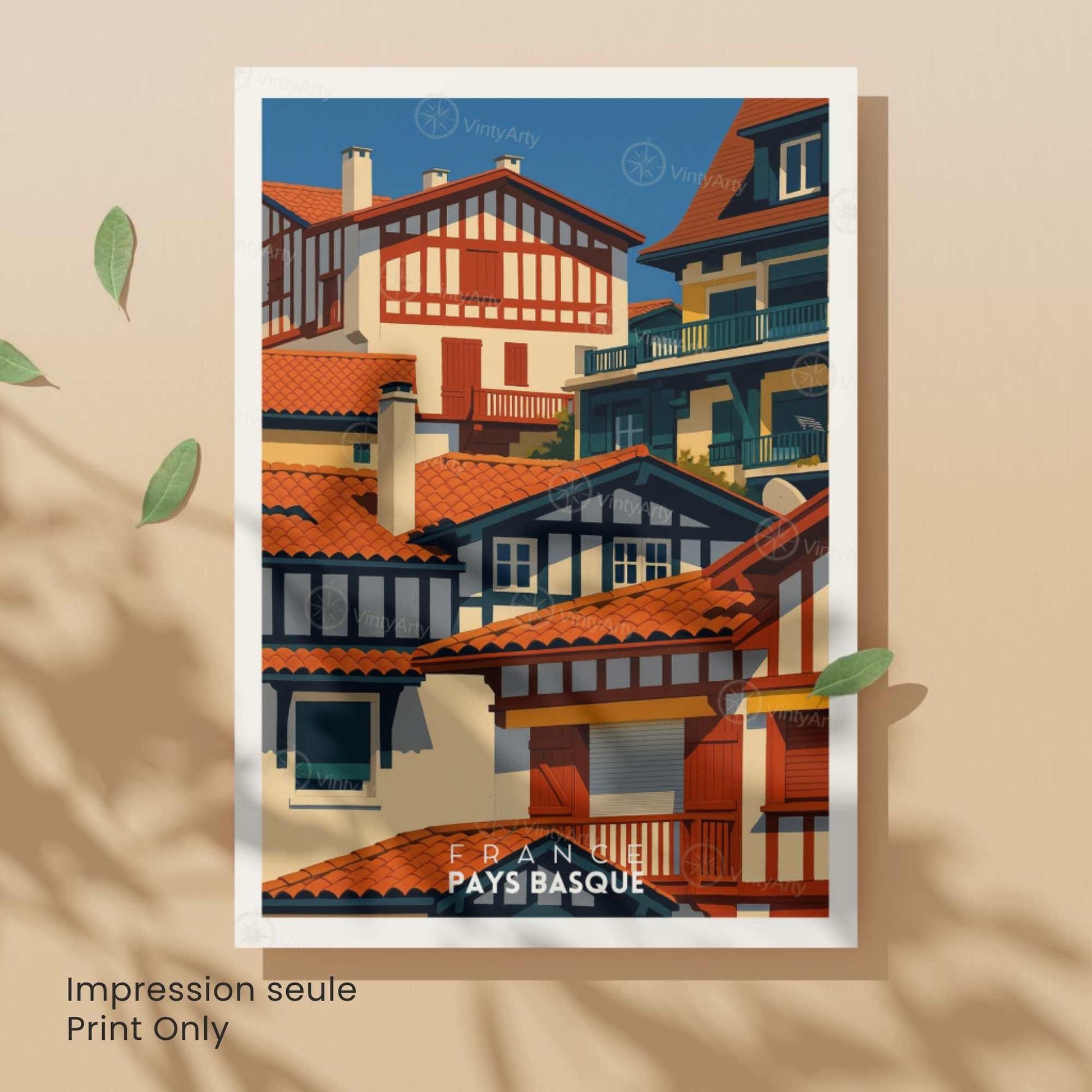 Affiche Pays Basque – Maisons Traditionnelles - affiche de voyage pays basque