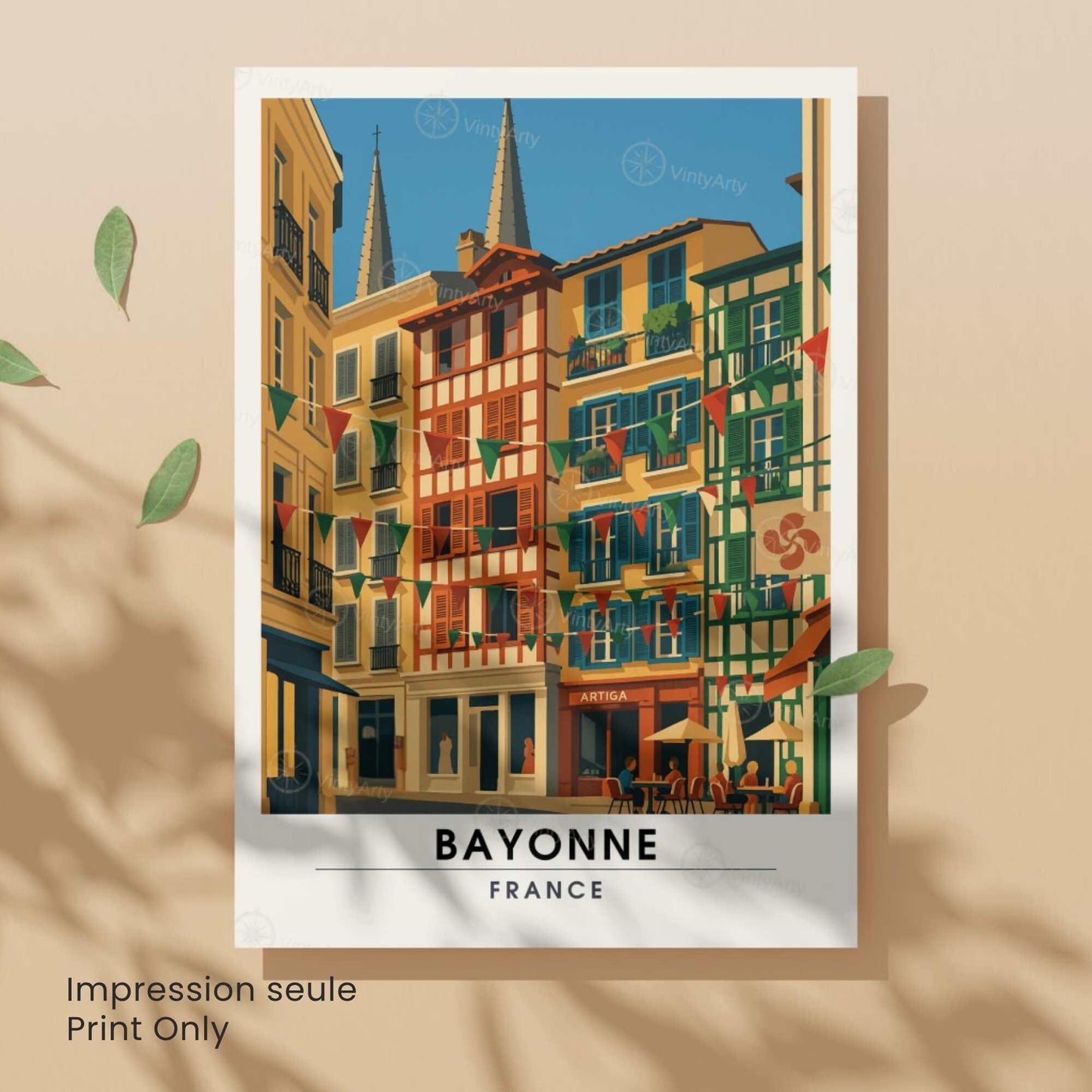Affiche Bayonne – Illustration Graphique des Façades Basques