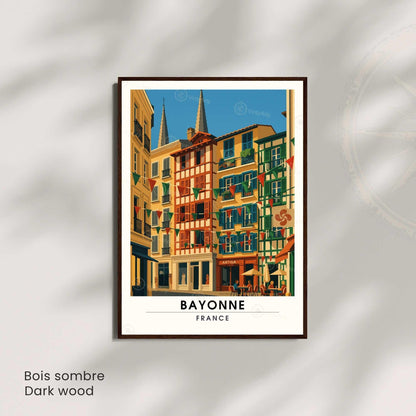 Affiche Bayonne – Illustration Graphique des Façades Basques