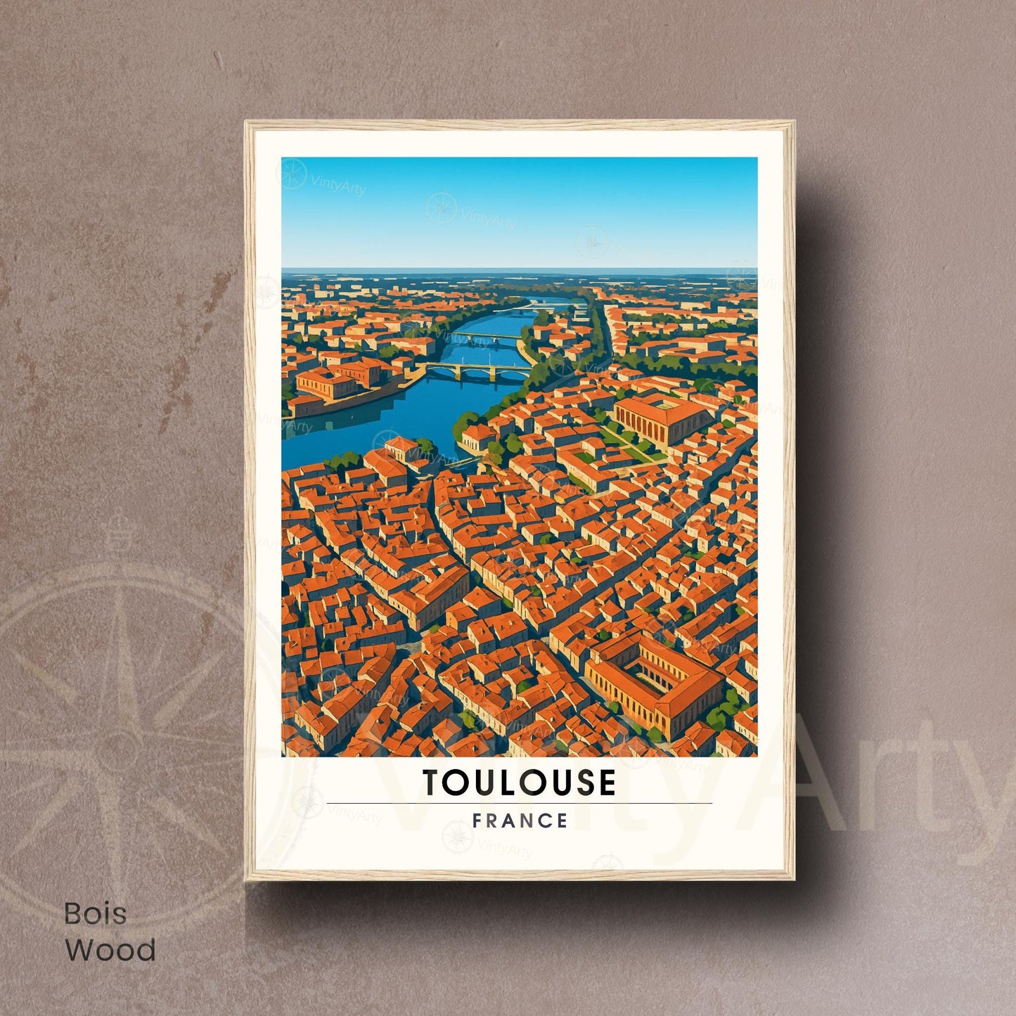Affiche Toulouse Vue Aérienne – Entre ciel et briques rosées - Affiche La Garonne