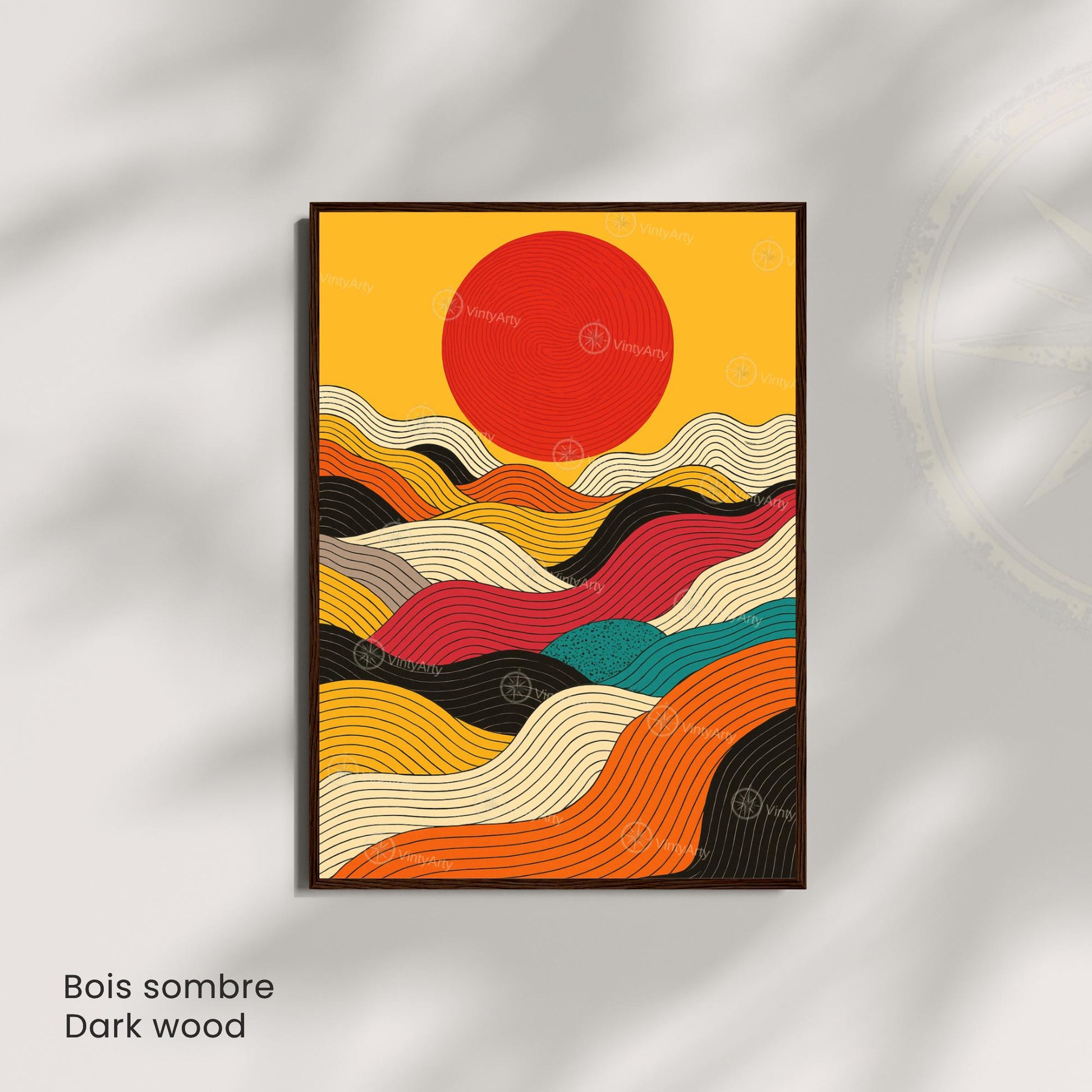 Affiche abstraite soleil – lignes colorées et design moderne