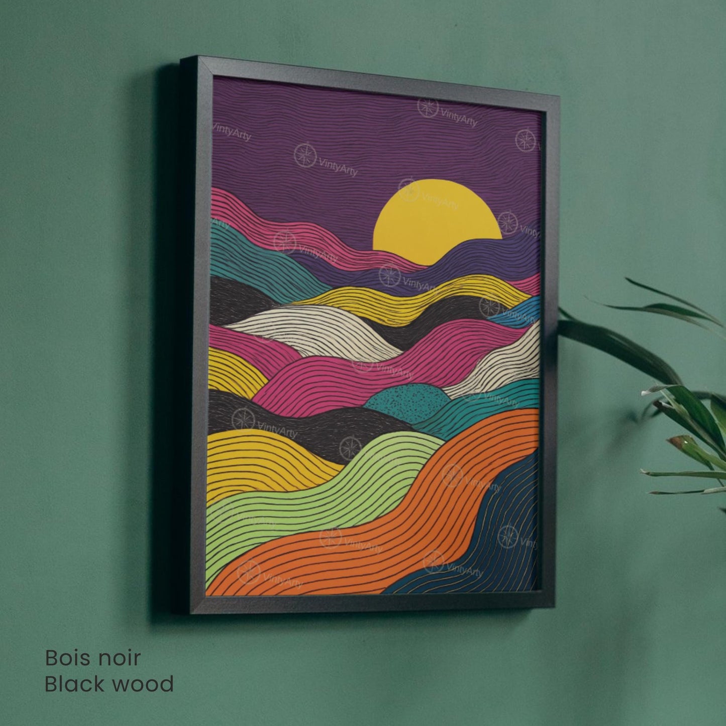 Affiche Abstraite Coucher de Soleil – Lignes Ondulées et Couleurs Vibrantes