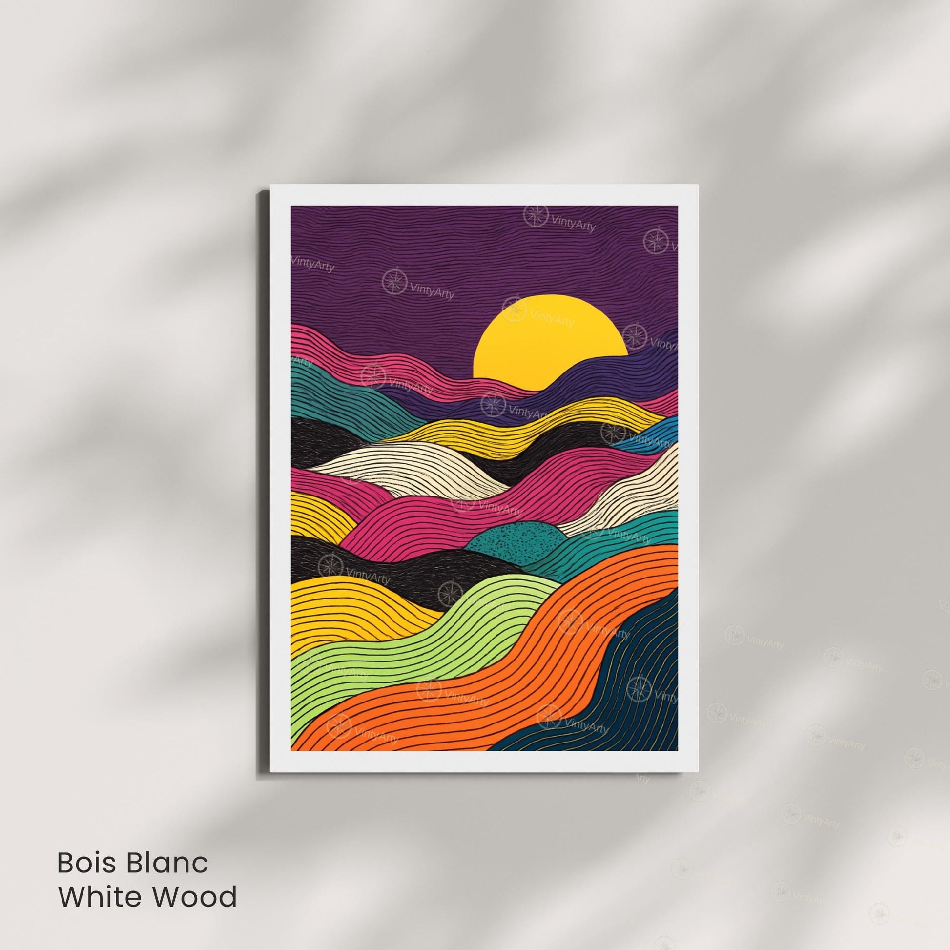 Affiche Abstraite Coucher de Soleil – Lignes Ondulées et Couleurs Vibrantes