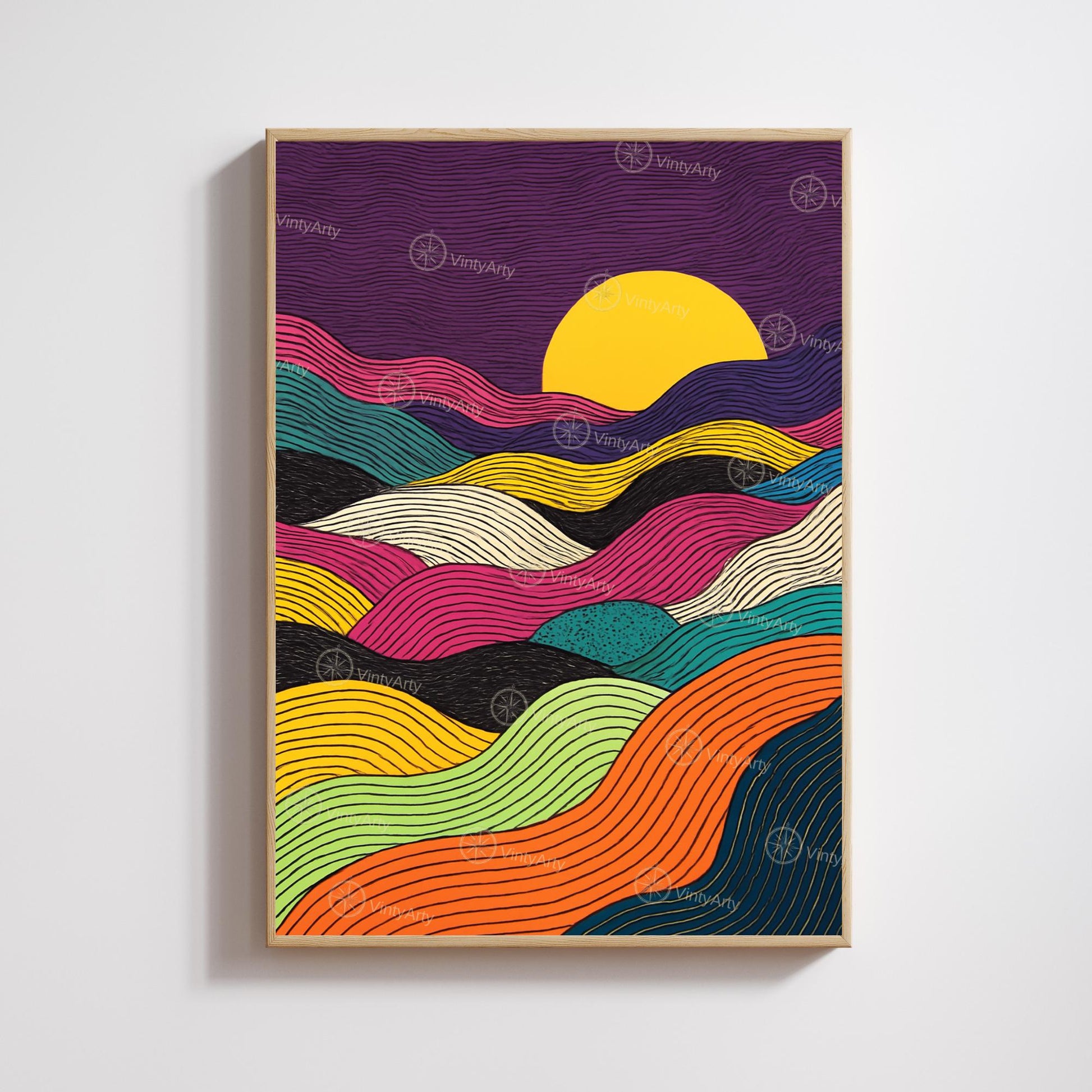 Abstract Sunset Poster – Wavy Lines and Vibrant Colors