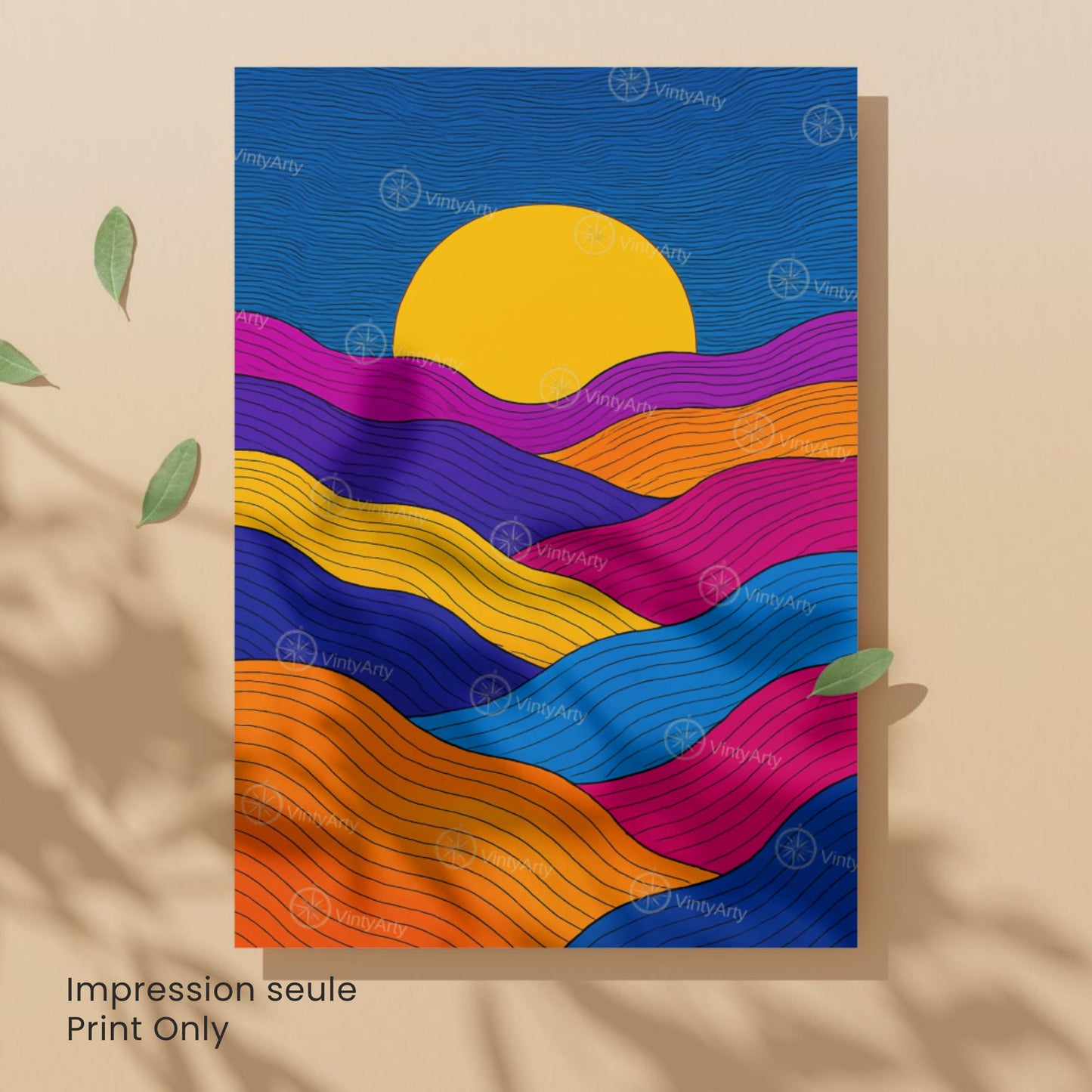 Affiche Abstraite Soleil – Lignes Ondulées et Couleurs Vibrantes pour une Décoration Moderne
