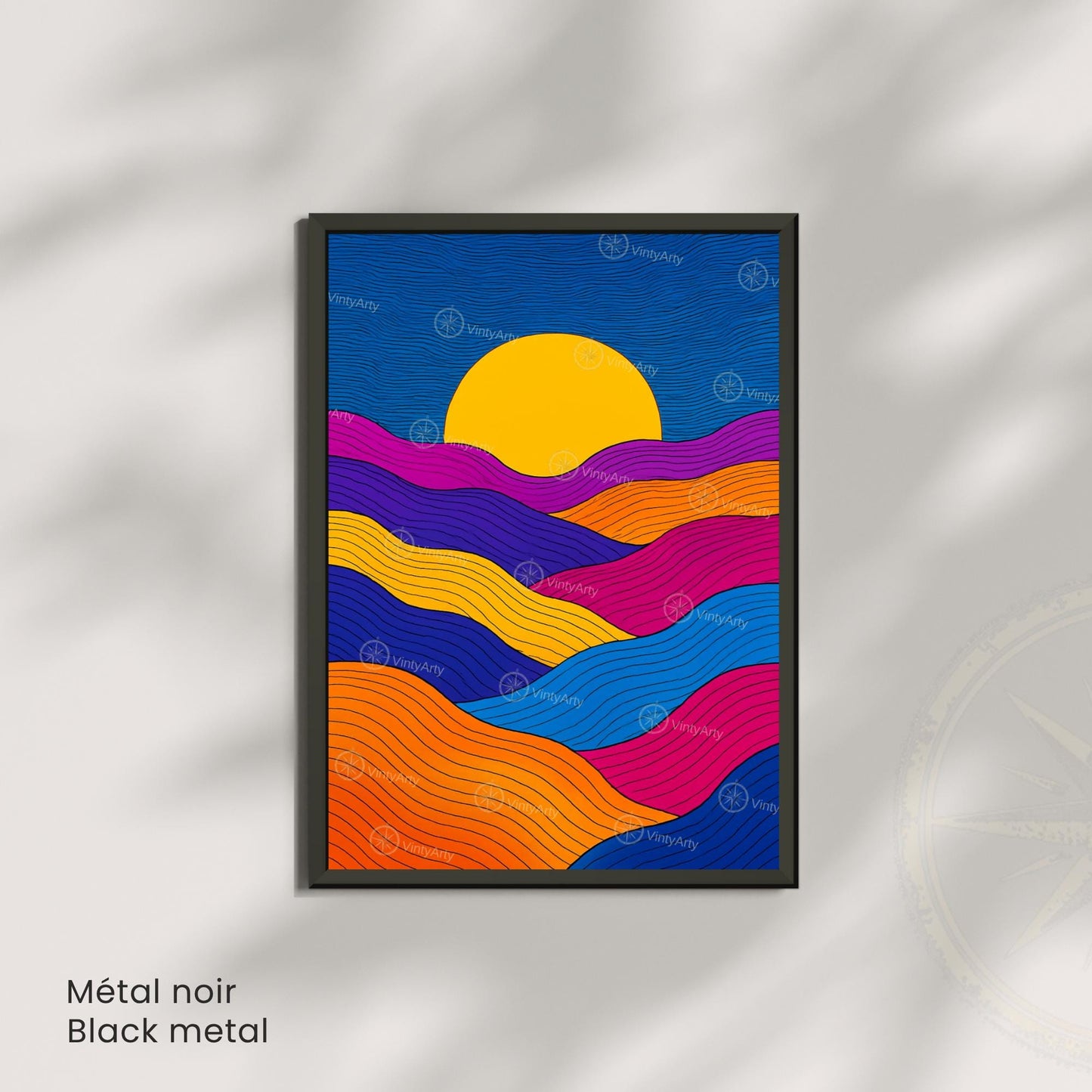 Affiche Abstraite Soleil – Lignes Ondulées et Couleurs Vibrantes pour une Décoration Moderne