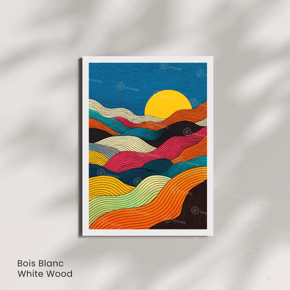 Affiche Abstraite Soleil – Lignes Ondulées Multicolores et Design Moderne