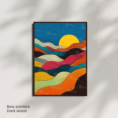 Affiche Abstraite Soleil – Lignes Ondulées Multicolores et Design Moderne