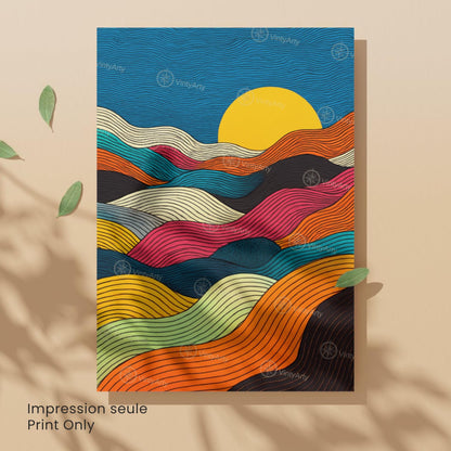 Affiche Abstraite Soleil – Lignes Ondulées Multicolores et Design Moderne