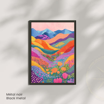 Affiche Abstraite Fleurie – Collines Colorées et Champs de Fleurs pour une Décoration Moderne