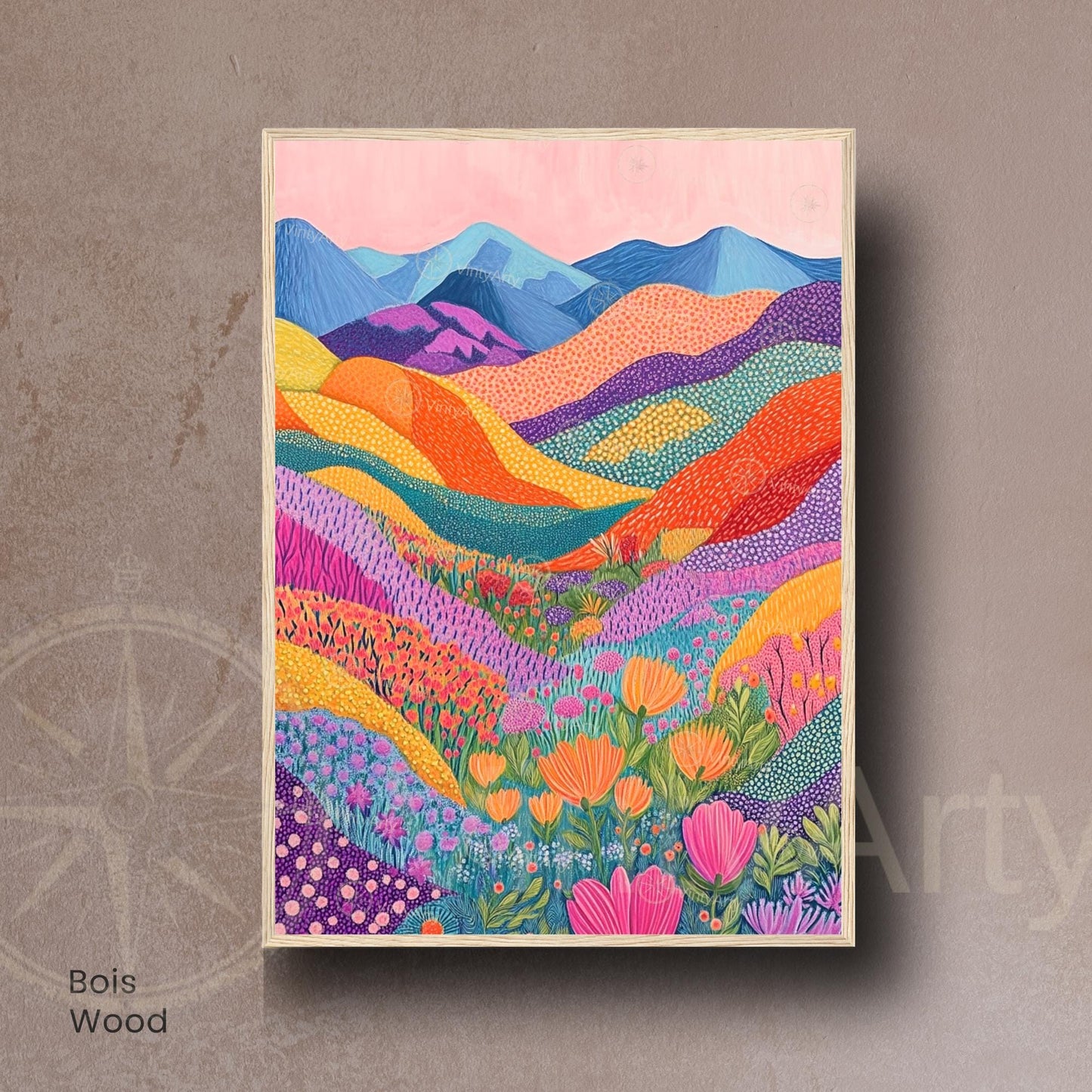 Affiche Abstraite Fleurie – Collines Colorées et Champs de Fleurs pour une Décoration Moderne