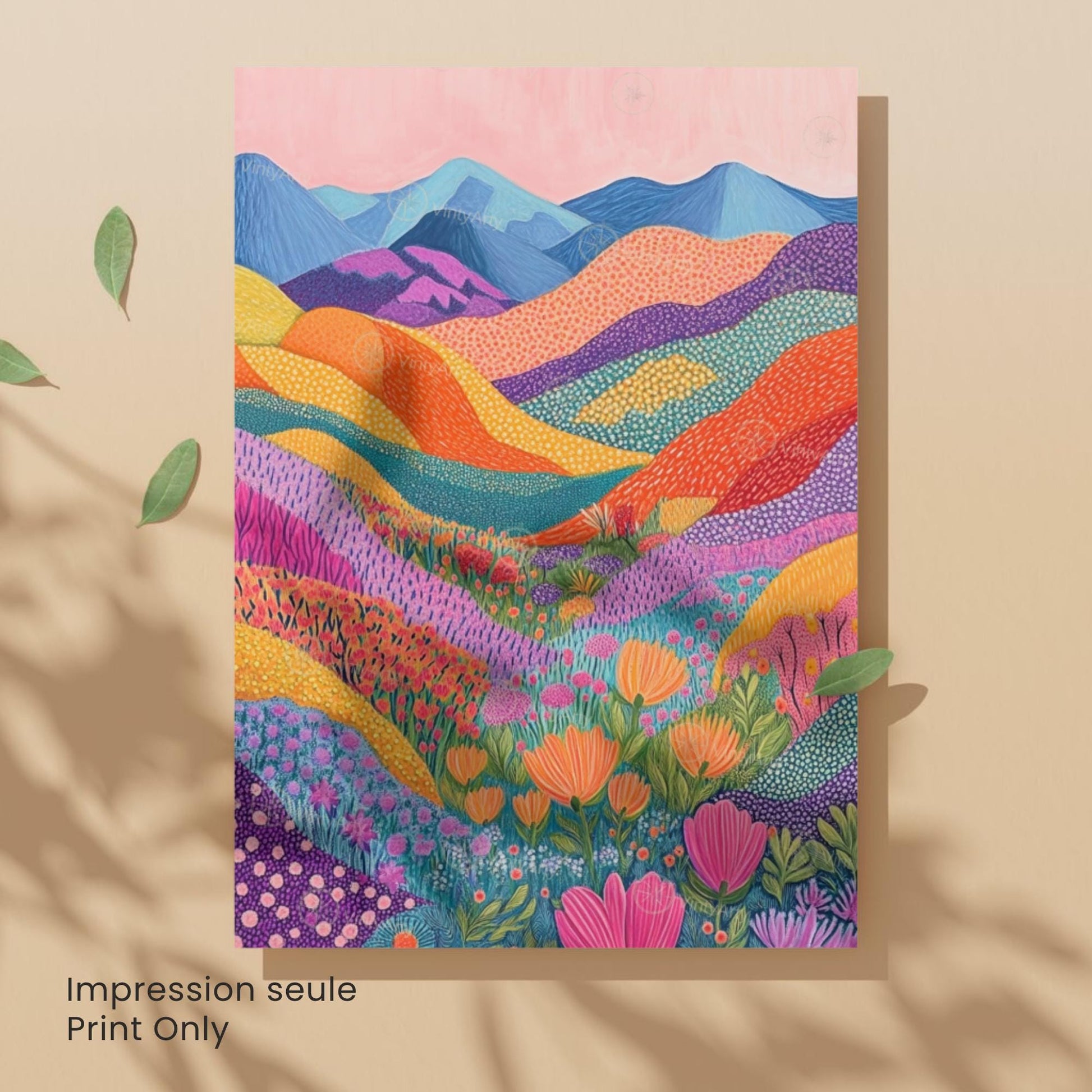 Affiche Abstraite Fleurie – Collines Colorées et Champs de Fleurs pour une Décoration Moderne