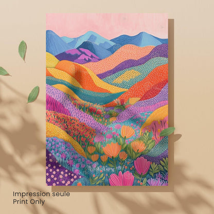Affiche Abstraite Fleurie – Collines Colorées et Champs de Fleurs pour une Décoration Moderne